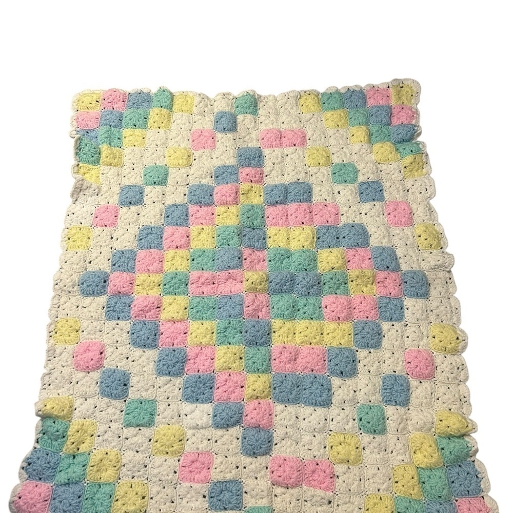 Handmade Crochet Granny Square Multi-Colored Baby Blanket Pink Blue Yellow